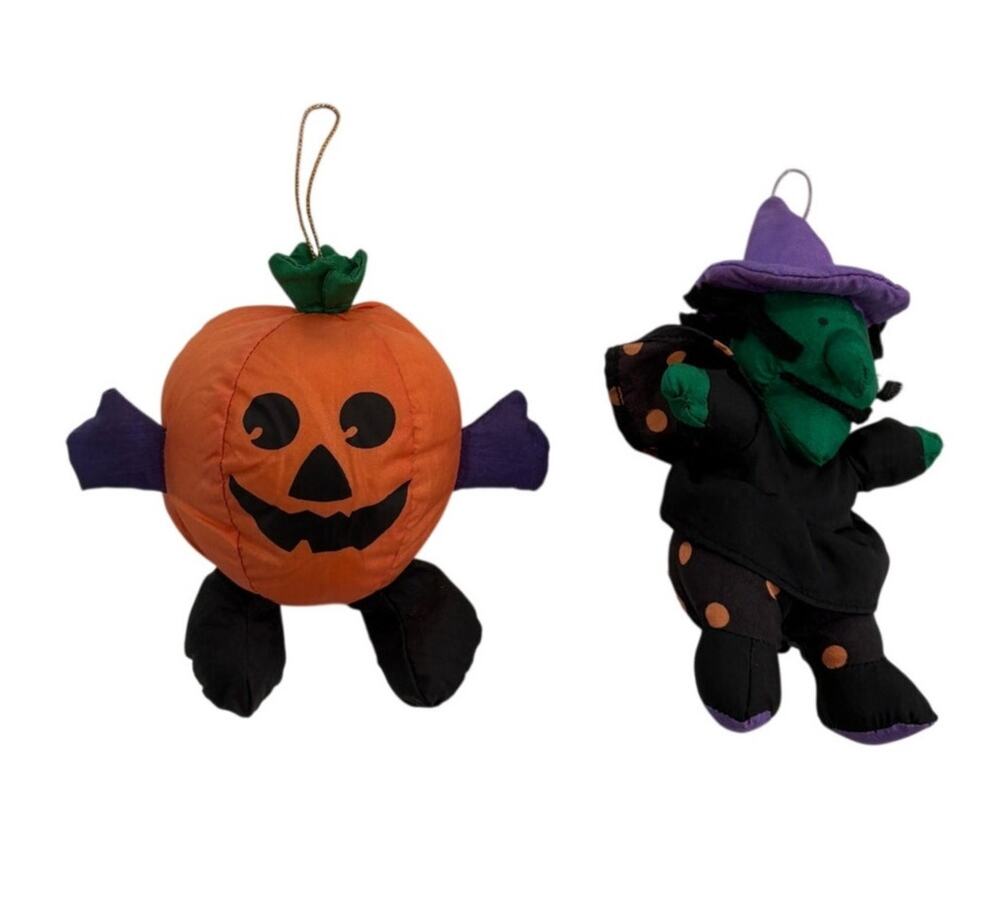 Gibson Greetings Halloween Minis Pumpkin Jack-o-Lantern & Witch Plush Home Decor